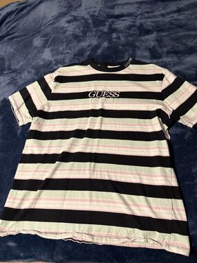HUF Black & Light Pink Striped Crewneck Tee